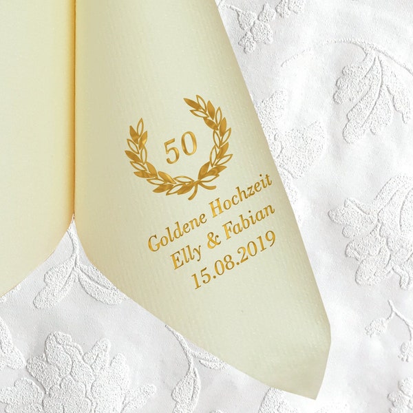 Napkins for Golden Wedding, printed with motif LAUREL WREATH 50, names and date