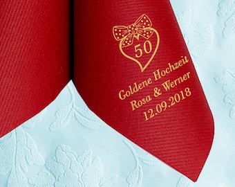 Napkins for Golden Wedding, printed with motif HEART-BOW 50, names and date