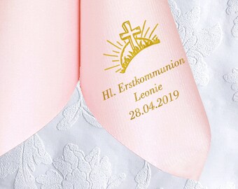 Napkins for First Communion, printed with SUNRISE motif, personalized with name and date