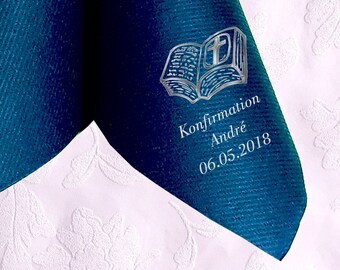 Confirmation napkins printed with BIBLE motif, personalized with name and date