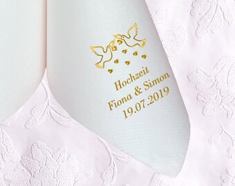 Napkins - white - for wedding, printed with name, date and motif of your choice