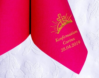 Napkins for confirmation printed with SUNRISE motif, personalized with name and date