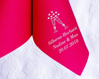 Napkins for a silver wedding, printed with a motif of CHAMPAGNE GLASSES, names and date