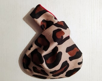 Knot bag giapponese, borsa da polso, animalier, marrone e nero