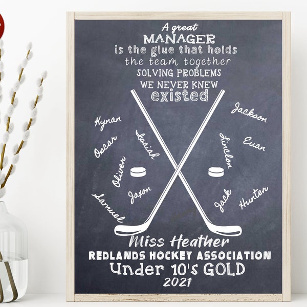 DIGITAL HOCKEY Manager Gift Thank You Certificate Downloadable. Printable.