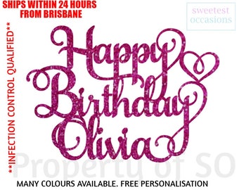 Personalised Custom Happy Birthday Cake Topper Glitter Metallic Colourful - **Must Read Full Description**