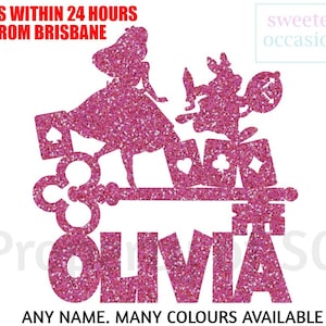 ALICE IN WONDERLAND Birthday Cake Topper - or any occasion - Glitter Metallic Colourful - Choose your colour - Personalisation free