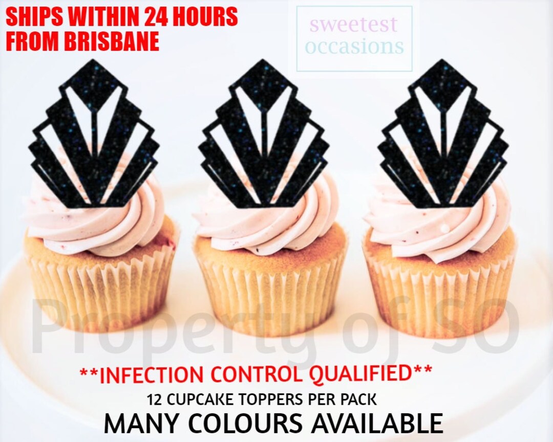 GATSBY ART DECO Birthday Cupcake Toppers- Pack of 12 Glitter Metallic ...