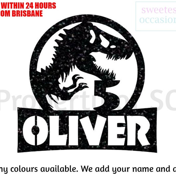 JURASSIC PARK DINOSAUR Birthday Cake Topper - or any occasion - Glitter Metallic Colourful - Choose your colour - Personalisation free