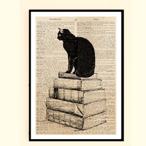 Vintage art dictionary print cat book cat collage wall art wall decoration poster vintage