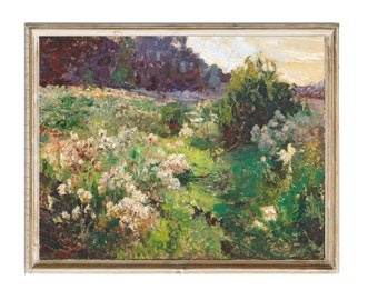 Póster vintage de arte mural con flores de jardín estilo cottage de amapolas, descarga digital. Arte mural vintage en tonos cálidos estilo cottage deco.