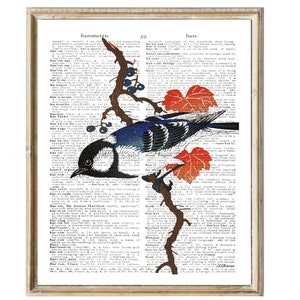 Vintage bird wallart  Poster Dictionary Print digital download Cottage deco Warm Tone Vintage Wall Art