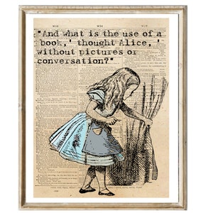 Vintage Alice wallart Poster Dictionary Print digital download Cottage deco Warm Tone Vintage Wall Art