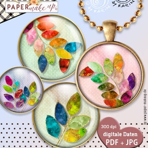 9x 8 sizes Collage Sheet digital - colorful leaves - Instant-Download - PDF/JPG - 8 sizes: 25, 20, 18, 16, 14, 12, 10, 8 mm - Nr 310