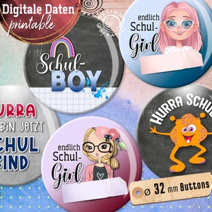 Modelos de botão de design 20x - colagens de impressão digital - tamanho especial 32 mm - criança em idade escolar - menina em idade escolar - download instantâneo PDF/JPG - No.