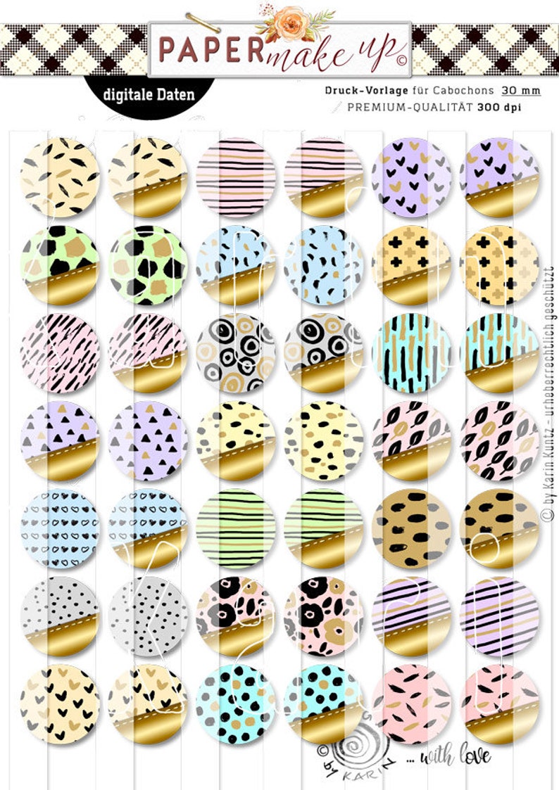 42x Cabochon-Design big bundle digitale Collagen Sheets instant-Download PDF/JPG 1inch circles Nr 151 Bild 3