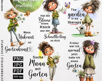 5x Garden Girls - whimsical style - quote bundle - PNG+JPG/PDF - templates - instant download - No. 2601