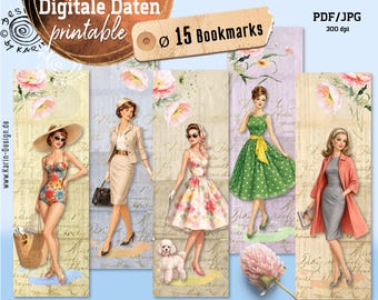 15 Bookmark Labels for Creatives - Fashion from 1960 - Digital Collage Sheets - Bookmarks - Instant Download PDF/JPG - No. 2610