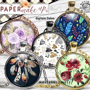 30x cabochon design templates digital collage sheets - floral-colorful - 1 inch circles and more - instant download PDF/JPG - No 266