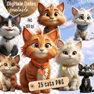 25 niedliche Katzen - sitzend - digitale cliparts - 25 einzelne PNG - sofort-Instant-Download PNG - transparenter Hintergrund - Nr 2415