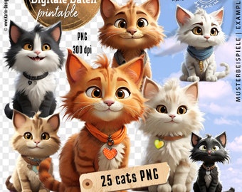 25 cute cats - sitting - digital cliparts - 25 individual PNG - instant download PNG - transparent background - No. 2415
