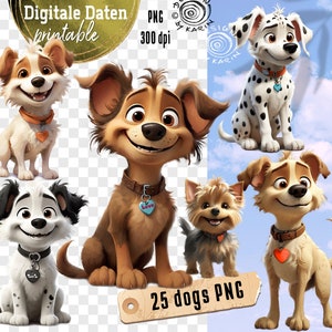 25 lustige Hunde - Cartoon Style - digitale cliparts - 25 einzelne PNG - sofort-Instant-Download PNG - transparenter Hintergrund - Nr 2416