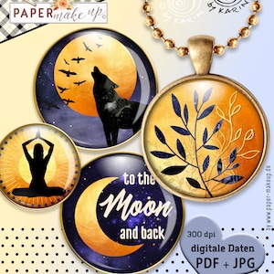 24x vários modelos de cabochão de design NIGHT BLUE - folha de colagem digital - 4 tamanhos em qualidade premium | Download instantâneo - No. 363