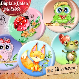 20 Design Button-Vorlagen - Print-Collagen digital - Sondergröße 58 mm - einfach niedlich - Instant-Download PDF/JPG - Nr 2420