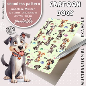 seamless Patterns - nahtloses Muster - 12 x 12 inch - cartoon dogs - digital - 4 JPGs und 1 PNG - Instant-Download - Nr 2402