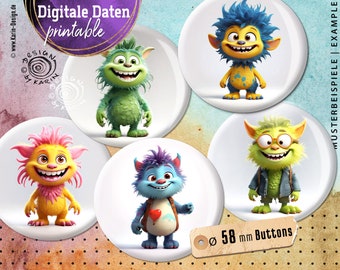 Monster Button Designs 20 Design Button Templates - Digital Print Collages - Special Size 58 ...