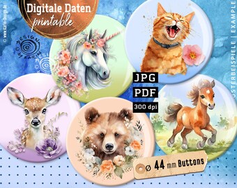 20 design button templates - digital print collages - custom size 44 mm - so cute - premium quality - instant download PDF/JPG - No. 2512