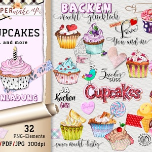 sweet Cupcakes & more - 32 single elements digital - für Goodnotes, Notability - plus Rezeptblätter - sofort Download PNG/PDF/JPG - Nr 399