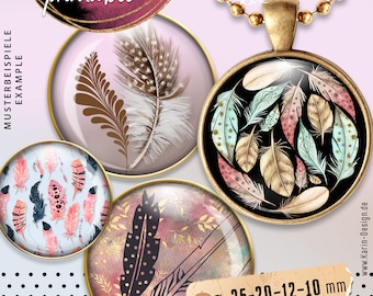 20 Design Templates - Digital Collagen Sheets - Pattern Mix Feathers - 25/20/12/10 mm - Instant Download PDF/JPG - Boho Style - No. 288a