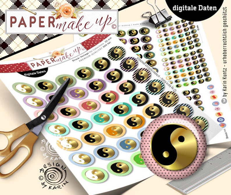 42 design templates digital collage sheets Yin & Yang 6 sizes 30/25/20/18/12/10 Instant instant download PDF/JPG No. 168 image 2