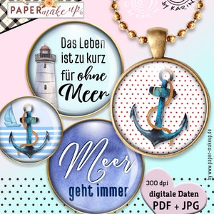 20x Modèles de cabochon design - Collages d’impression numérique - MER - Qualité Premium | Téléchargement instantané PDF/JPG - N° 365