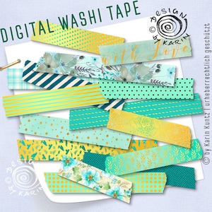 Frühlings Washi-Tape digital | Smaragd-Bundle | Sofort-Download PNG mit transparentem Hintergrund | printable - Nr 132