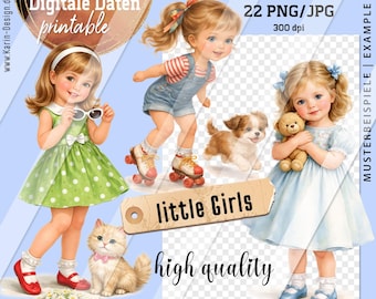 22 sweet little girls from 1960 - in watercolor style - digital files - instant download PNG and JPG - No. 2620
