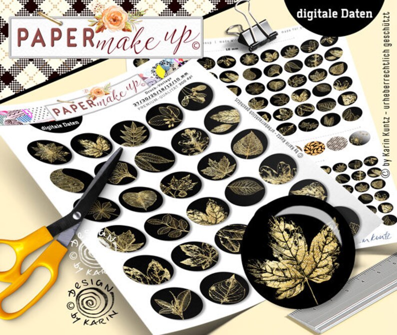 30x Cabochon-Design digitale Collagen sheets circles 6 sizes Black-Gold Sofort-instant-Download PDF/JPG Nr 195 Bild 4