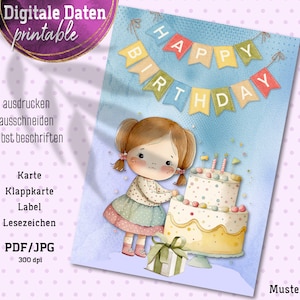 Gelukkige verjaardagskaart - vouwkaart - etiketten - bladwijzers - digitaal - collage - instant download PDF en/of JPG - nr. 2343