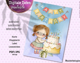 Happy Birthday Karte - Klappkarte - Labels - Lesezeichen - digital - Collage - Instant-Download PDF und/oder JPG - Nr 2343