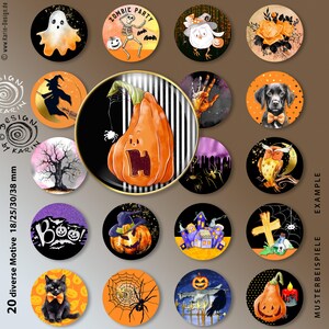 20 digital Vorlagen - 4 sizes 38 + 30 + 25 + 18mm - Halloween - collage sheets printable images - sofort-instant-Download PDF/JPG - Nr 2327