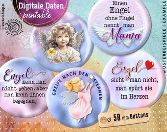 20x design button templates - digital print collages - special size 58 mm - angel - instant download PDF/JPG - No. 2332