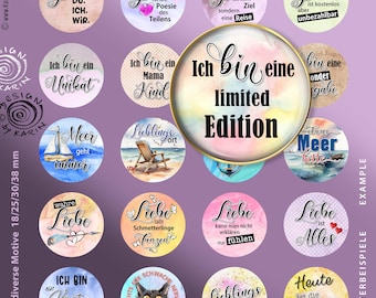 20x Design Templates - 4 sizes 38 + 30 + 25 + 18 mm - digital collage sheets "Word Salad" - Instant Download PDF/JPG - No. 2425