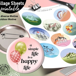 20x modèles de boutons de conception - collages d'impression numérique - taille spéciale 58 mm - extérieur - téléchargement instantané PDF/JPG - N° 466