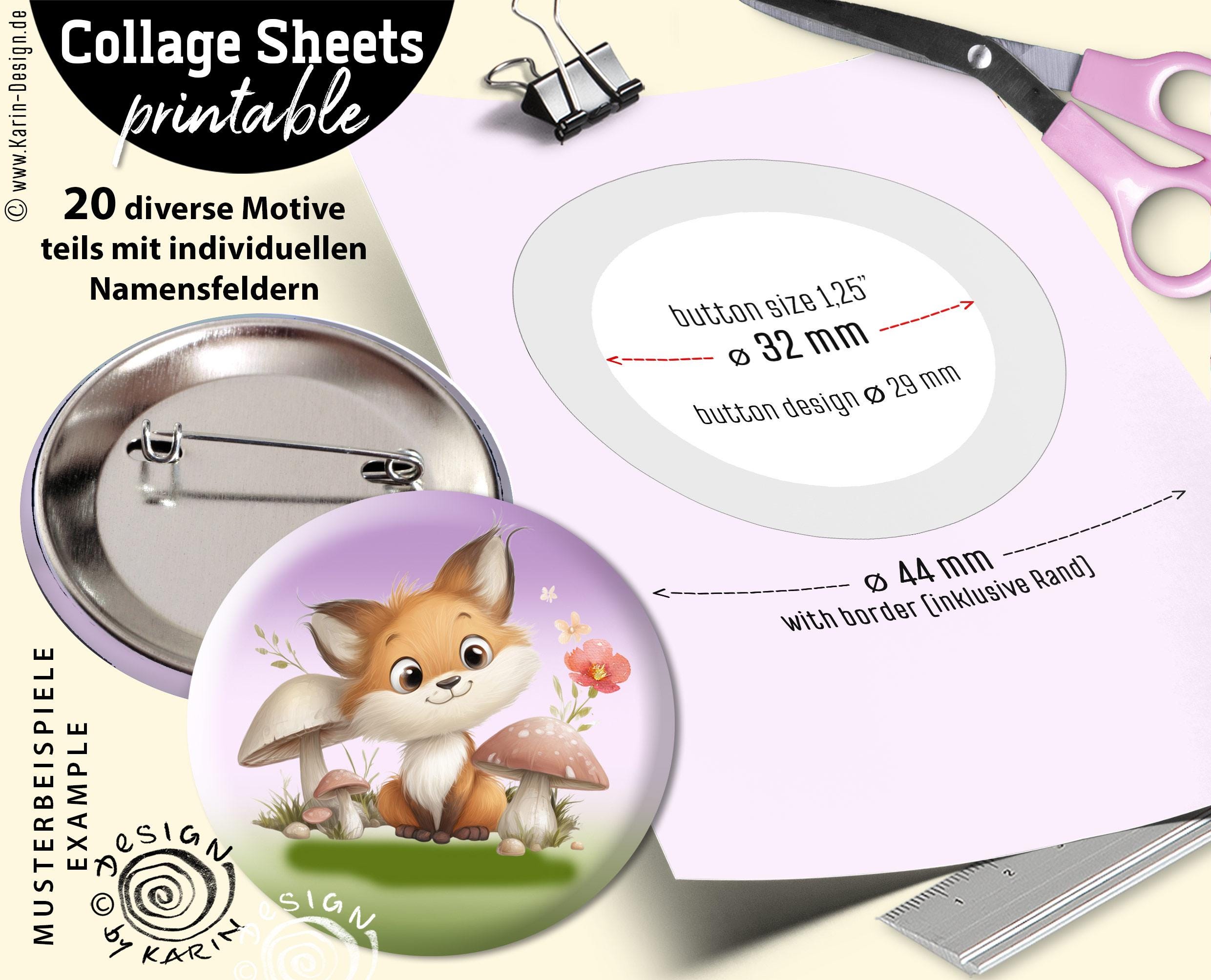 20x Design Button Templates - Digital Print Collages - Size 32 Mm ...
