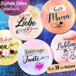 20 modelos de botões de design variados - colagens de impressão digital - tamanho especial 38 mm - boas palavras - download instantâneo PDF/JPG - No.