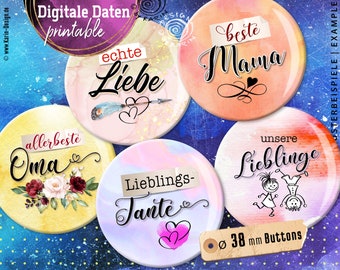 20 various design button templates - digital print collages - special size 38 mm - good words - instant download PDF/JPG - no. 2330