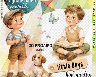 20 sweet little boys from 1960 - in watercolor style - digital data - instant download PNG and JPG - No. 2614