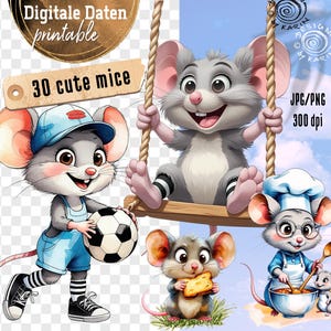 30 ratones divertidos - imágenes prediseñadas digitales - 30 PNG y JPG individuales - descarga instantánea PNG - fondo transparente - N.º 2503