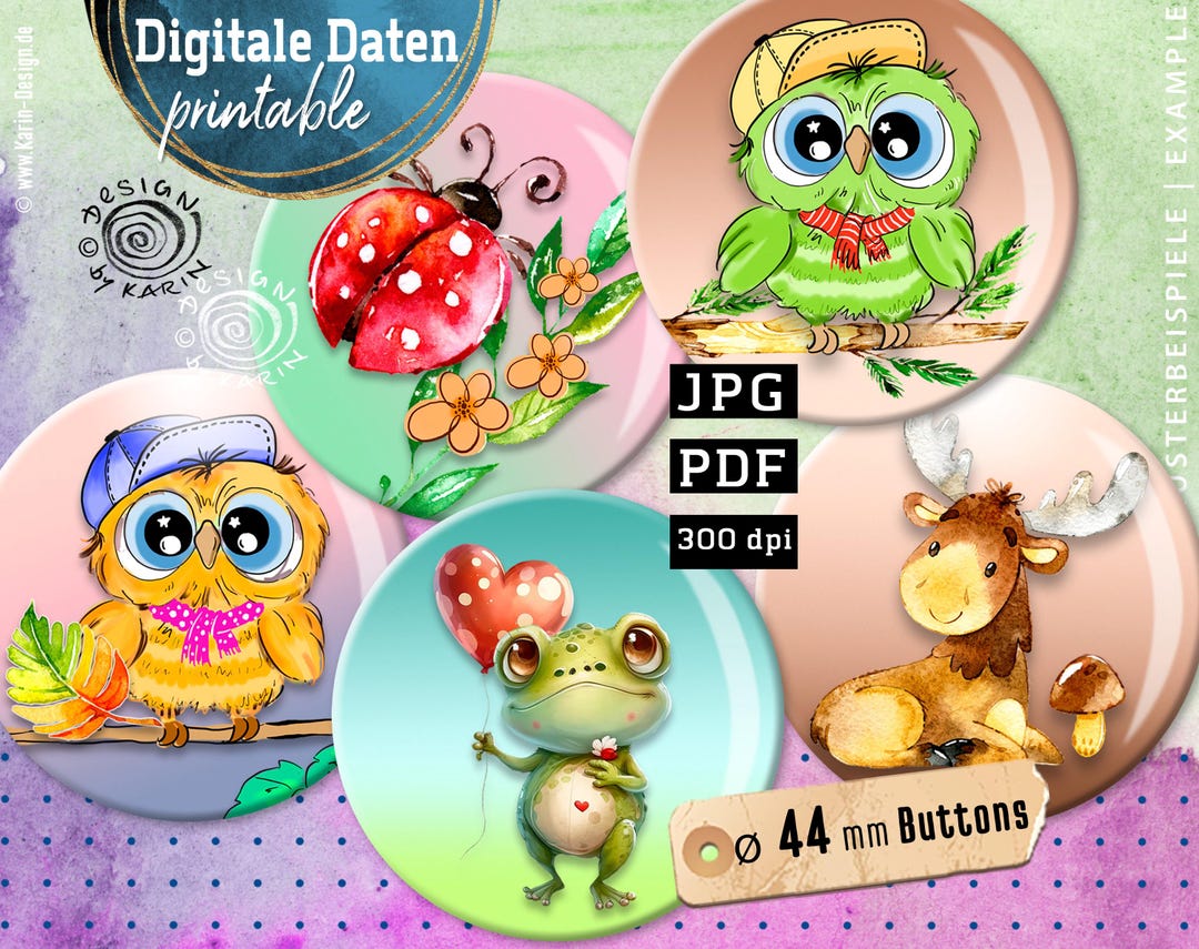20 Design Button Templates - Digital Print Collages - Custom Size 44 Mm ...